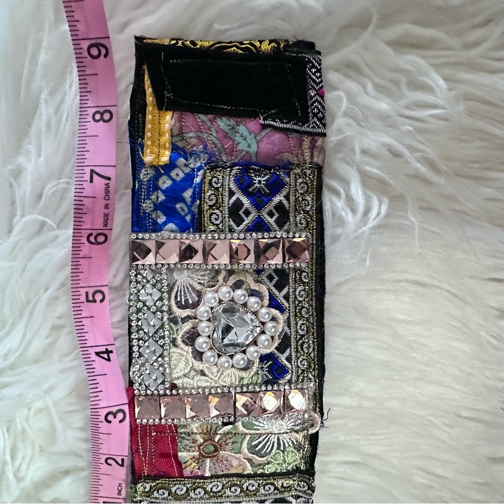 RUBYRUDI Cuff Bracelet Handcrafted OOAK Fabric Embellished Artisan Wearable Art - Picture 14 of 15
